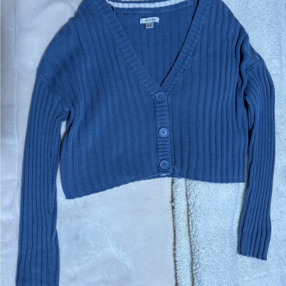 American Eagle Outfitters Blue Ribbed Cardigan